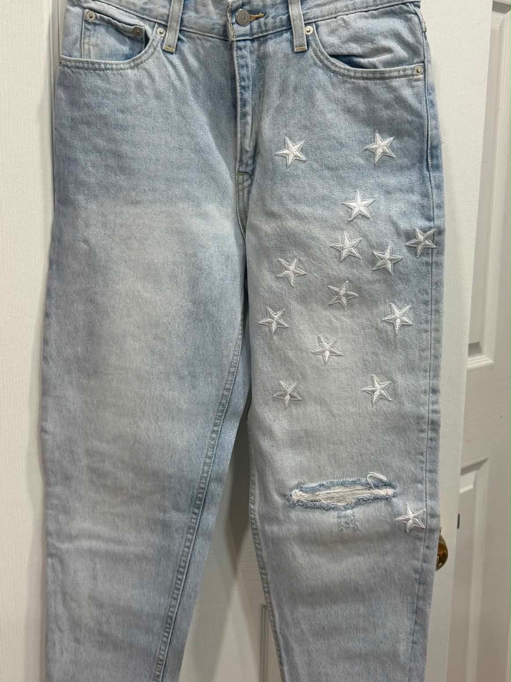 Levi's High Rise Light Wash Jeans with White Star Embroidery
